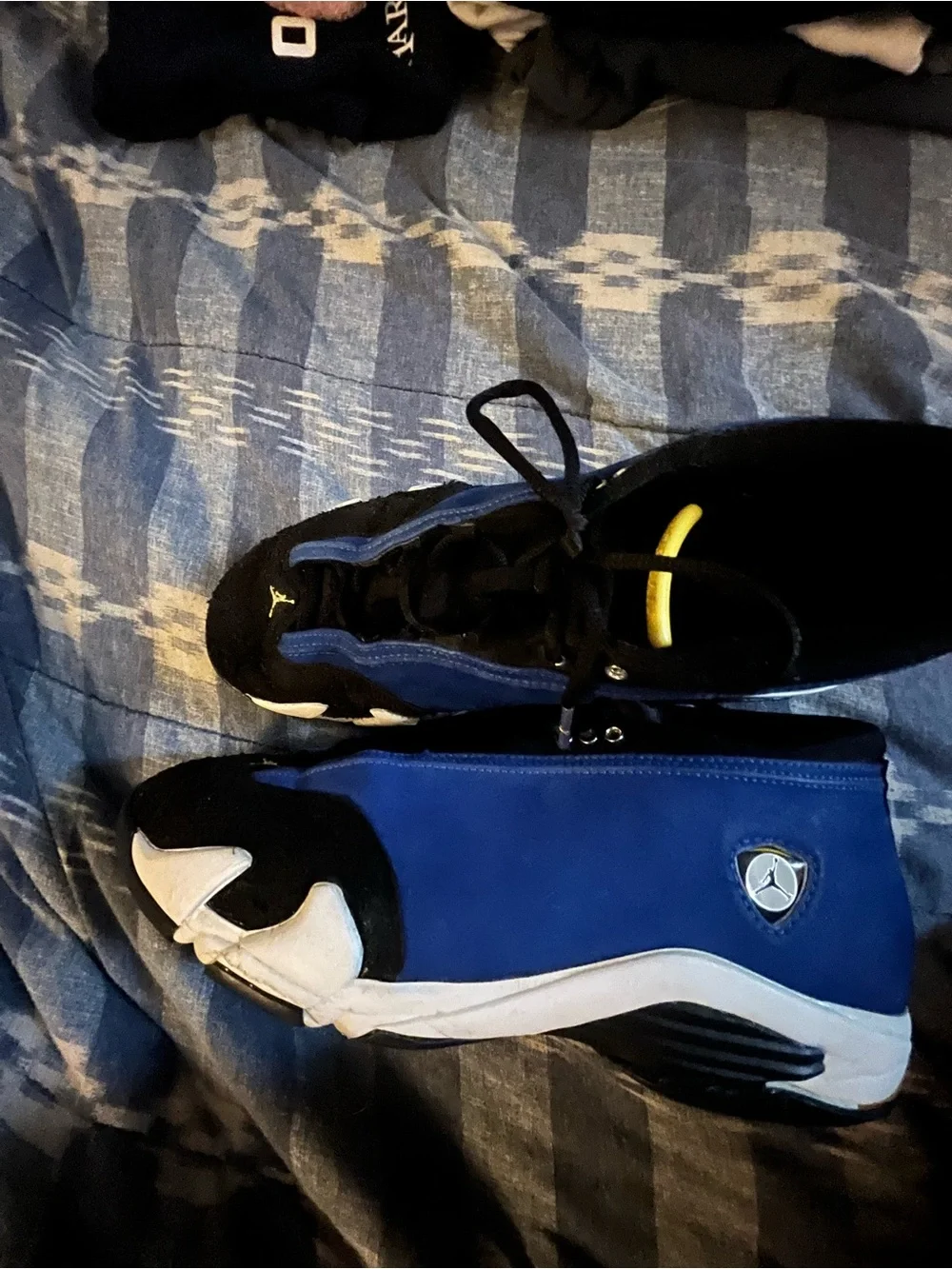 Jordan Blue and Black Basketball Sneakers with Silver Shield Logo
